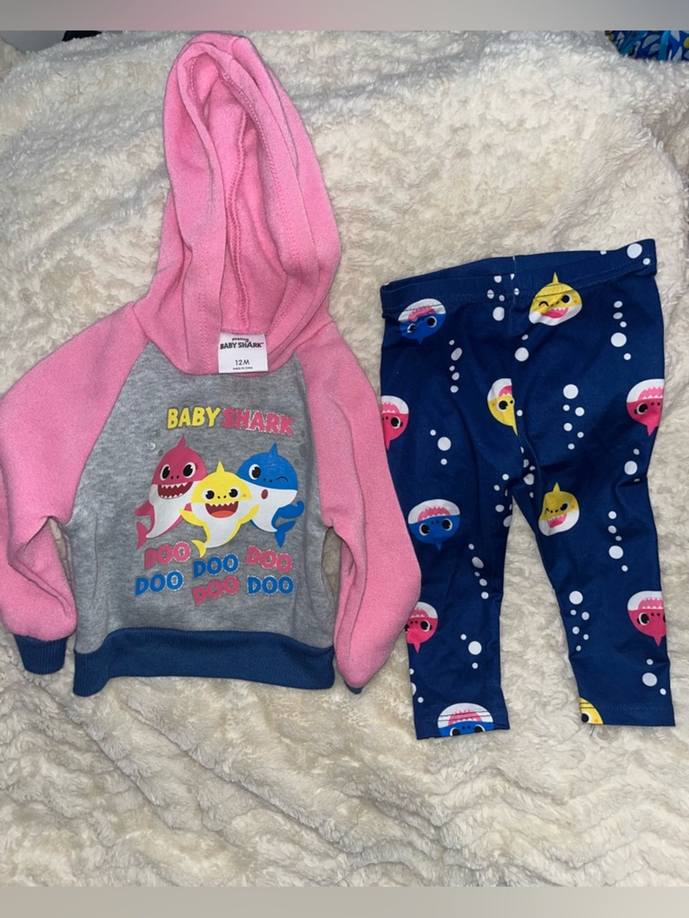 Baby Shark Pink & Navy Kids Matching Hoodie Set